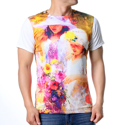 

Fashion Mens O-neck Tops Beautiful Girl And Flower Print Pullover T-Shirts