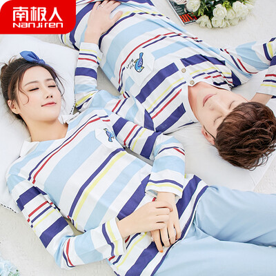 

Antarctic pajamas women autumn cotton long-sleeved couple pajamas mens home service youth Korean sweet student underwear set NAS5X20011-15 male color strip bird L
