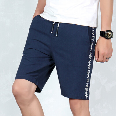 

Damaizhang Summer Men Kneen Length Casual Shorts Letter Print Drawstring Cotton Loose Shorts 3 Colors