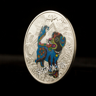 

Lucky dog commemorative coin Chinese characteristics lucky animal Goldsilver plated coin travel gifts