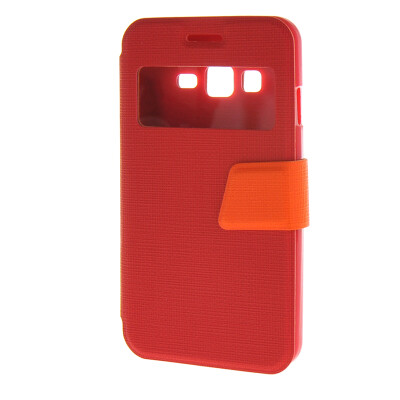 

MOONCASE Galaxy Z130H , Slim Window Design Leather Side Flip Bracket ЧЕХОЛ ДЛЯ Samsung Galaxy Z130H Red Orange