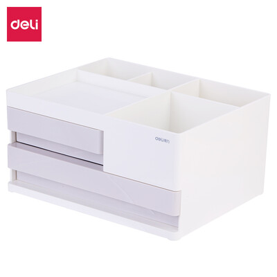 

Deli deli music style multi-function desktop storage box with drawer combination bill storage box light gray 8905