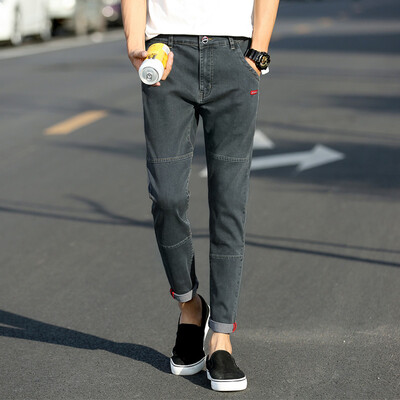 

Damaizhang Men Fashion Solid Long Jeans Plus Size Casual Zipper Cropped Jeans In 3 Colors