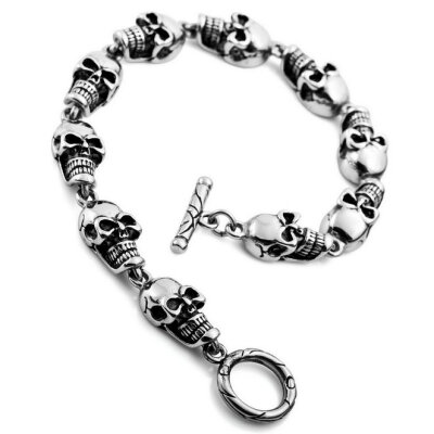 

Hpolw New Fashion Men Stainless Steel Silver Black Lobster clasps Bracelet Link Wrist SkullsSkeleton Gothic with Gift Bag