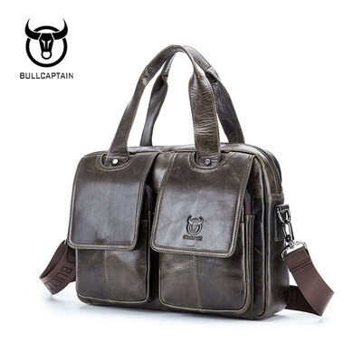

BULL CAPTAIN New Arrival Genuine Leather Bags For Men Wax Leather Shoulder Bag Satchel Briefcase Portfolio Mens Bag