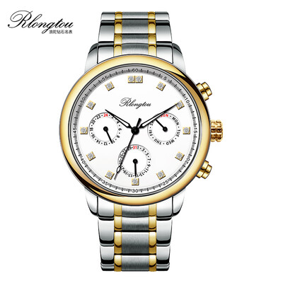 

RlongTou Wrist watch men super 101M-T-B Golden white surface steel strip Frontal Diamond
