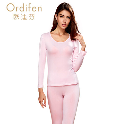 

Ou Difen warm suit ladies underwear long sleeve round neck solid color modal warm suit XW6101 white wax gray