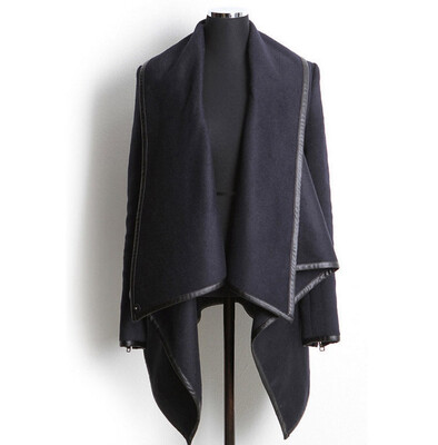 

Autumn Winter Trench Coat Women Irregular Collar Lapel Side Zipper Woolen Coat Women Loose Sweater Outwear Plus Size -4XL