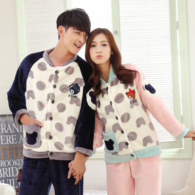 

Bejirog home pajamas flannel long-sleeved couples pajamas