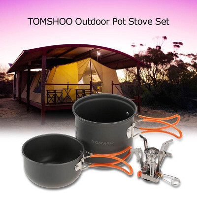

TOMSHOO Outdoor Camping Hiking Cookware with Mini Camping Piezoelectric Ignition Stove Backpacking Cooking Picnic Pot Set Cook Set