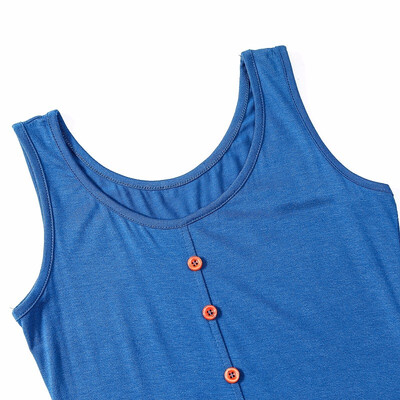 

Womens Summer Sleeveless Tank Split T-Shirt Beach Button Down Swing Dress
