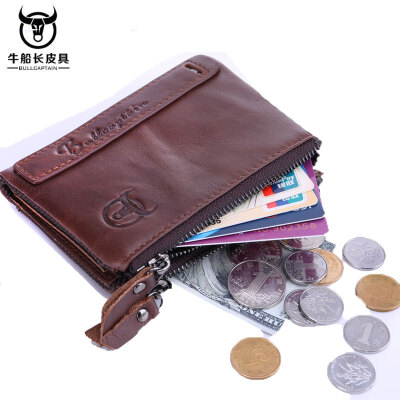 

BULL CAPTAIN Vintage BIFOLD brand leather MEN wallets cowhide zipper SHORT money wallet hasp card holder small coin purse QB06