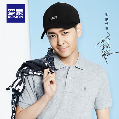 

ROMON hat male baseball cap female Korean version of the tide cap outdoor sports hip hop hat solid color letters fashion couple sunhat pure black