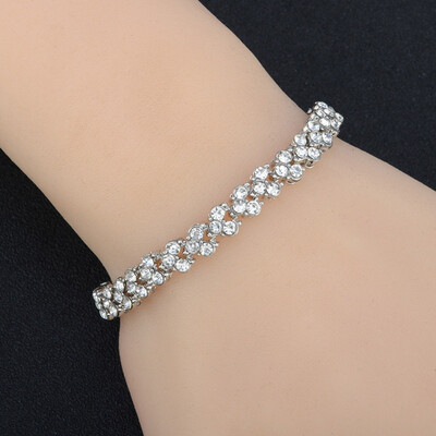 

Woman Gold Silver Roman Bracelet Crystal Diamond Cuff Bracelet Bangle Chain