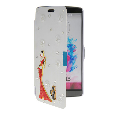 

MOONCASE Bling Rhinestone Crystal Ultre Slim Leather Side Flip Wallet Shell Back Case Cover for LG G3 White
