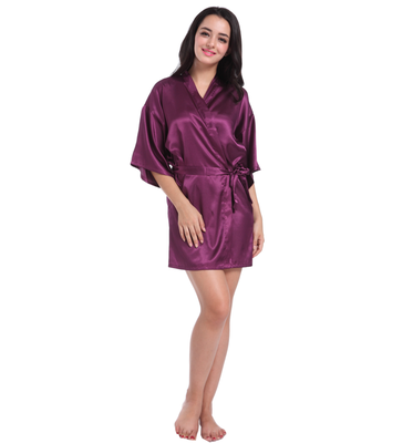 

Women Nightgowns Simulation Silk Kimono Robe Elegant Solid Color Summer Sexy Shorts Bathrobe