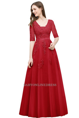 

Half Sleeves Lace Evening Dresses New Backless Applique Long Party Dresses