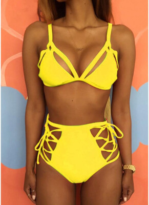 

2018 Women Strappy Bikini Set Bandage Swimwear High Waist Bikini Set Beachwear