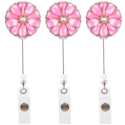 

Qinsuee Retractable Badge Holder ID Badge Reel with Pearl 3 Pack Pink