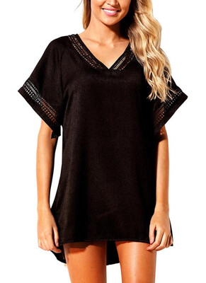 

2018 Women Crochet V-Neck Cover Up Beach Summer Dress Irregular Casual Swimwear