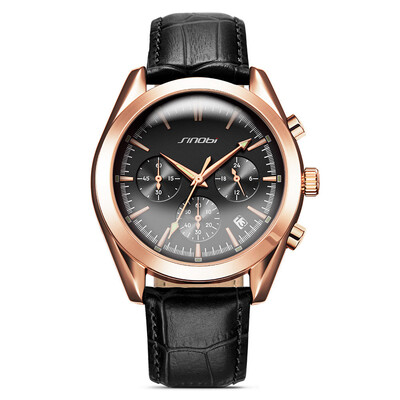 

SINOBI Chronograph Quartz Wrist Watch Men Leisure Quality Leather Strap Waterproof Mens Watch Top Brand Luxury relogio masculino