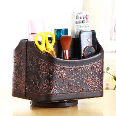 

Yapi Shi leather rotating remote control storage box simple home tablet mobile phone storage box living room coffee table desktop pen holder debris finishing box black needle