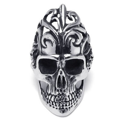 

Hpolw Large Biker Mens Fashion Vintage Jewelry Skull Ring Gothic Skull 316L Stainless Steel Punk silver&black ring
