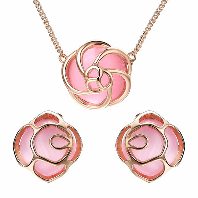 

Yoursfs Flower Jewelry Set Clear Austrian Crystals Rose Earrings &Pendant Necklace for Wedding Bridemaids