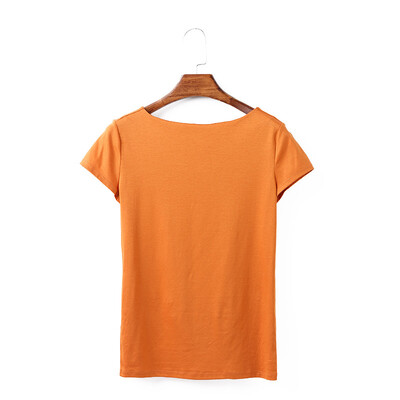 

Canvaus Summer New Women One Word Collar Mercerized Cotton Light Slim Short-sleeved Commuter T-shirt Tops