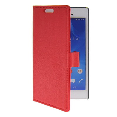 

MOONCASE Slim Leather Flip Wallet Card Pouch with Kickstand Shell Back ЧЕХОЛ ДЛЯ Sony Xperia T3 Red