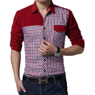

Zogaa New Men's Shirt Lattice Color Matching Long Sleeve