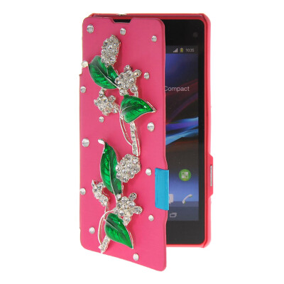 

MOONCASE Rhinestone Crystal Ultre Slim Leather Side Flip Wallet Back Case Cover for Sony Xperia Z1 Compact (Mini) Hot pink