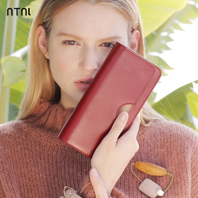 

NTNL2018 new purse womens long genuine leather fashion multi-functional simple handbag large capacity leather wallet