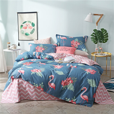 

SlowDream Fashion Blue Flamingos Elegant Bedding Set Light Luxury Duvet Cover Active Printing Set Bed Linen Bedclothe Multi Size