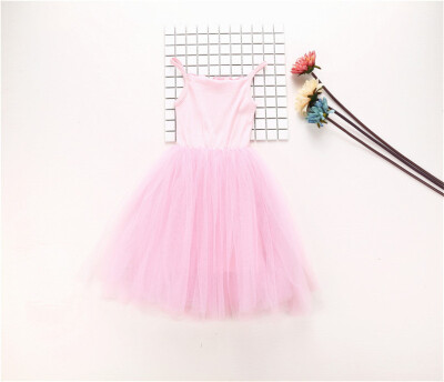 

2018 New Baby Girls Sling Ball Dresses Knit Cotton Mesh Vest Ballet Tutu Dress Summer Girl Party Vestidos 90-130cm