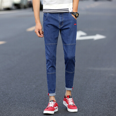 

Damaizhang Men Fashion Solid Long Jeans Plus Size Casual Zipper Cropped Jeans In 3 Colors