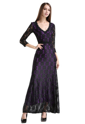 

Womens Floral Lace 23 Sleeves Long Bridesmaid Maxi Dress