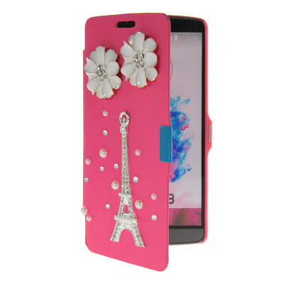 

MOONCASE Bling Rhinestone Crystal Ultre Slim Leather Side Flip Wallet Shell Back ЧЕХОЛ ДЛЯ LG G3 Hot pink