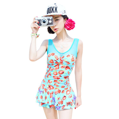 

Qihai (QIHAI) 6126-3 steel tray small chest gather swimsuit new piece of skirt-style flat-angle hot spring Korean version was thin shade swimwear women sky blue  code