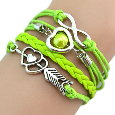 

MyMei Fashion Infinity Love Heart Silver Eiffel Tower Friendship Leather Bracelet