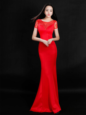 

Bride Toast Dress Slim Fishtail Red Wedding Dress