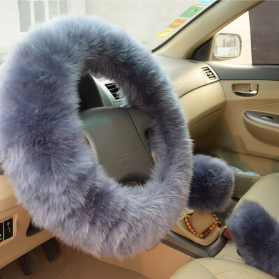 

Winter Warm Wool Handbrake Cover Gear Shift Cover Steering Wheel Cover 38cm diameter 1 Set 3 Pcs