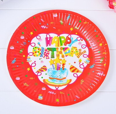 

FANLUS 6pcs 7 Inch Colour Paper Tray Birthday Party Dinner Plate Disposable Tableware Birthday Arrangement Cake Pan