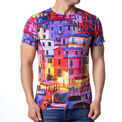 

Mens Building Printed Short Sleeve Round Neck T-Shirts