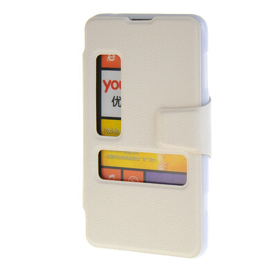 

MOONCASE Side Flip Hard board Slim Leather Bracket Window Case Cover for Microsoft Lumia 625 White