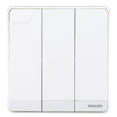 

PHILIPS switch socket three-switch double control fluorescent indicator white