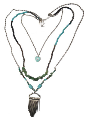 

Idealway New Fashion Silver Multilayer Chain 2 Colors Green Red Natural Stone Turquoise Heart Shape Long Pendant Necklace