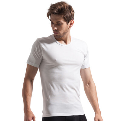 

Seven wolves men short sleeve T-shirt round neck cotton pure color cotton sweater 98713 white L
