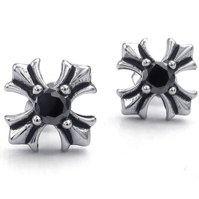 

Hpolw Mens Womens CZ Stainless Steel Vintage Celtic Cross Stud Earrings, Black Silver