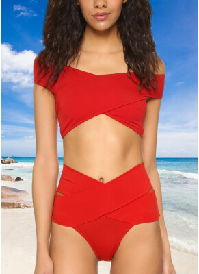 

2018 Sexy Women Bikini Set Cross Over Wireless Solid Bathing Suit Swimsuits Beach Wear Two Piece